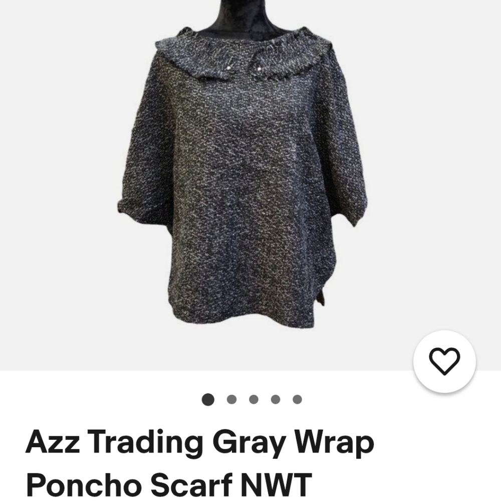 "AZZ TRADING INC. Gray Poncho Sweater With Attached Scarf. No labels. Like New